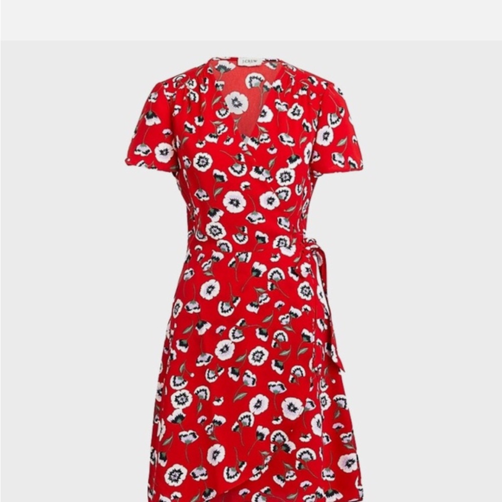 NWT J. Crew Red Floral Wrap Dress